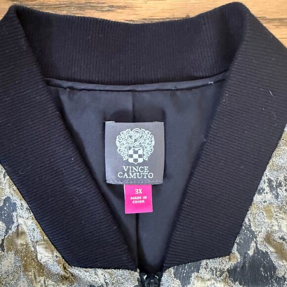 Vince Camuto Women Plus Size Metallic Bomber Jacket 3X Gold Black Floral Brocade - Picture 3 of 7